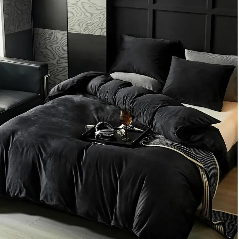🆕 Black Velvet Duvet Set King Luxury Bedding Hotel Style Moody Cozy Soft Velour